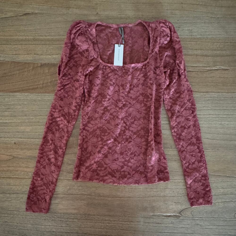 Anthropologie Puff-Sleeve Sheer Lace Top - Size XXS - Picture 2 of 6